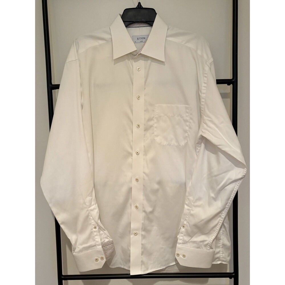 Eton Men's Signature Twill Dress Shirt in White Classic Fit Size 17